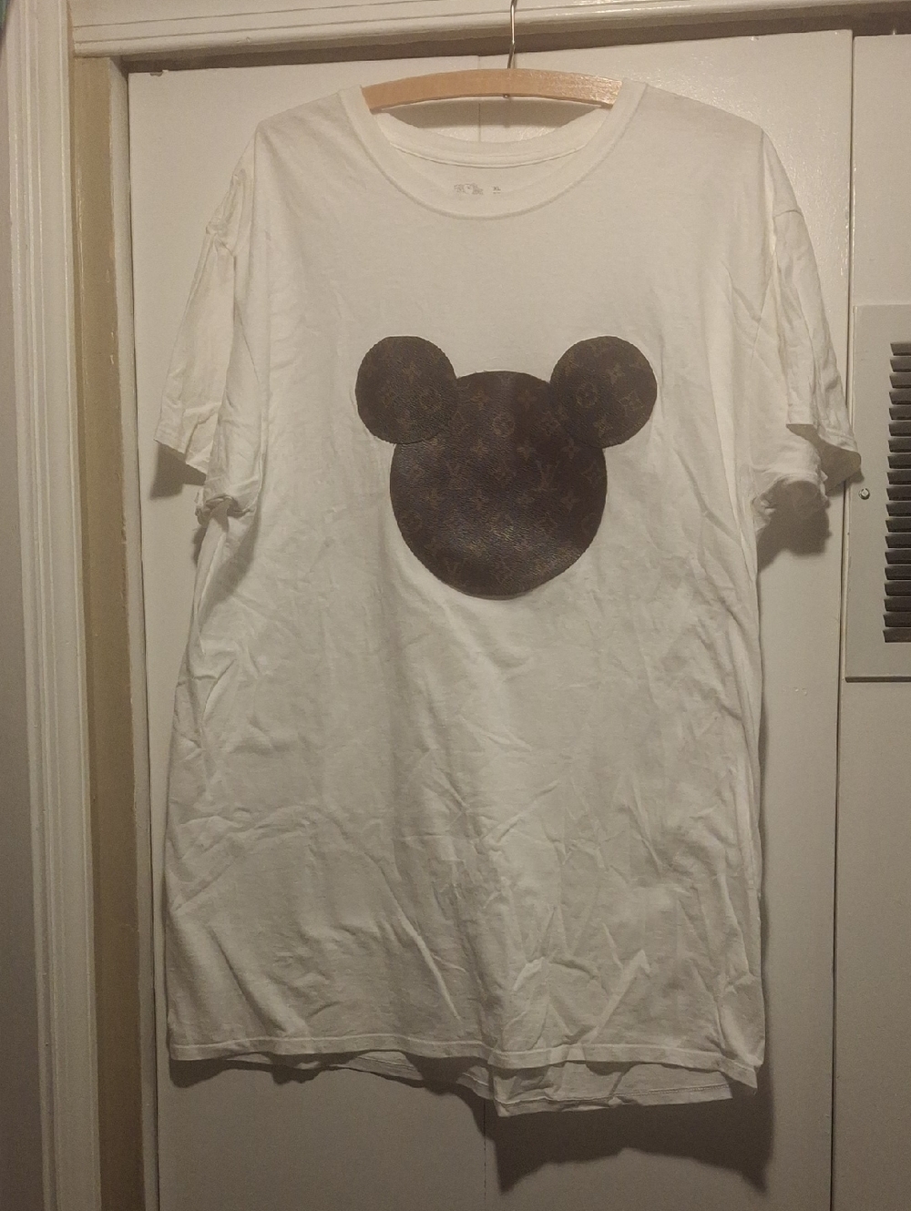 UPCYCLE Fruit of the Loom White Tee with LV Brown Bear Silhouette